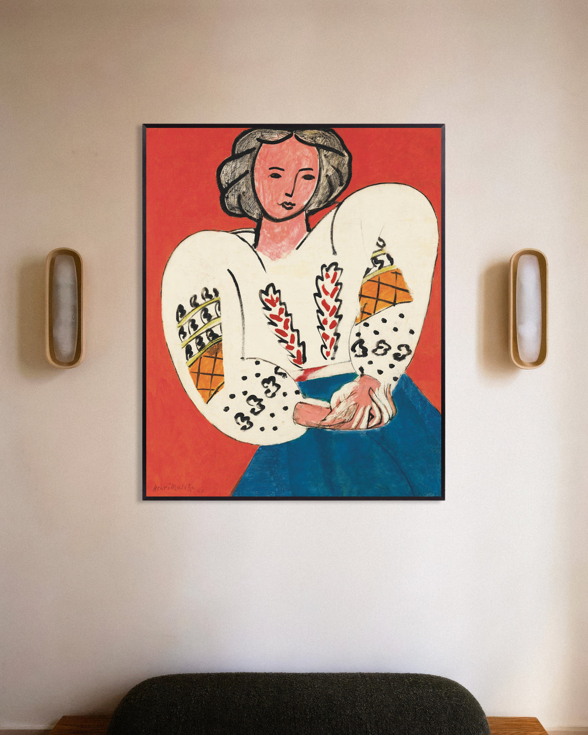 Póster de La blusa rumana (1940), de Henri Matisse, con marco metálico