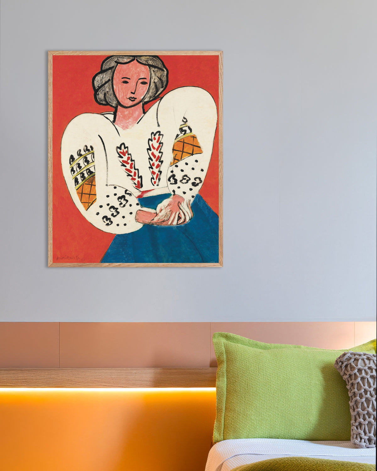 Póster de La blusa rumana (1940), de Henri Matisse, con marco de madera natural