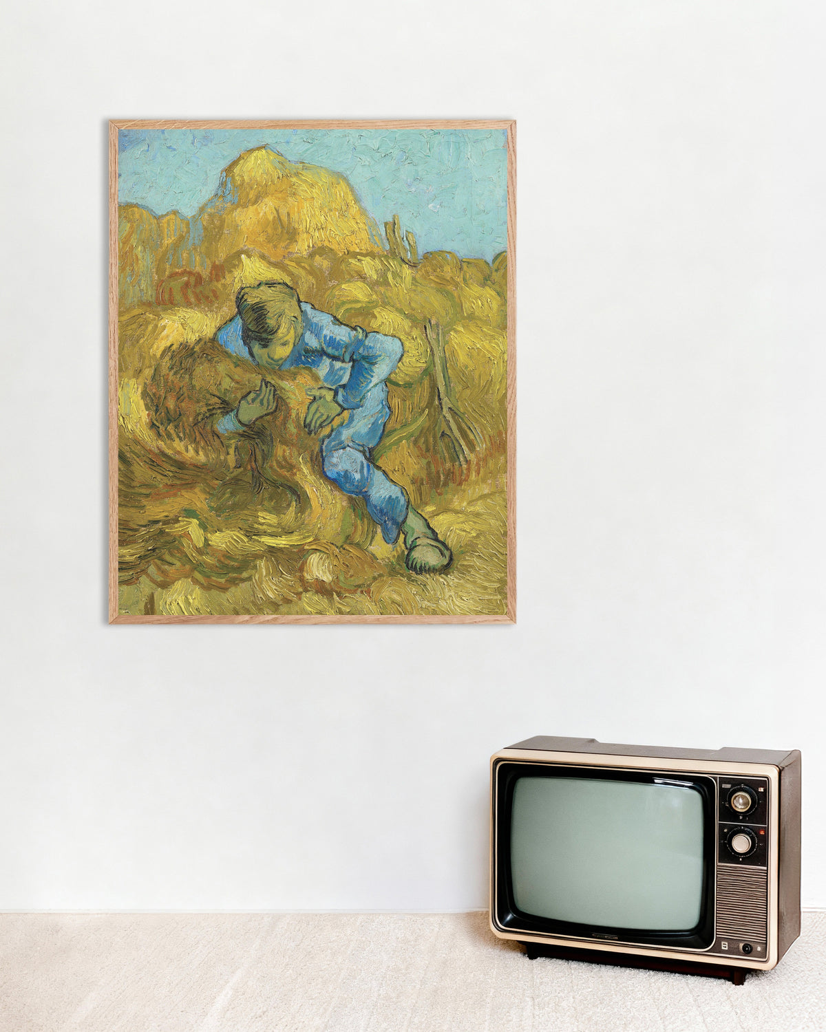 Póster de El atador de gavillas, según Millet (1889), de Vincent van Gogh, con marco de madera natural