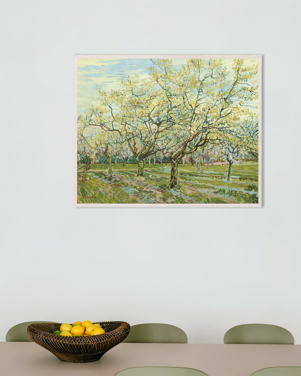 Póster El huerto blanco (1888), de Vincent van Gogh, con marco de madera blanca