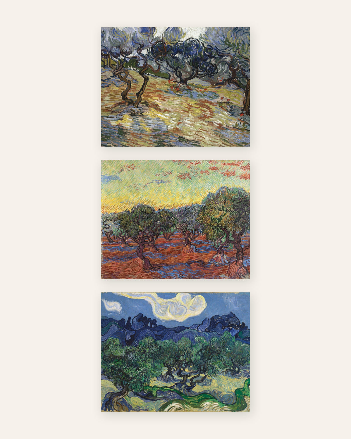 Pósters de Van Gogh, olivos, conjunto de 3: los olivares de Saint-Rémy, sin marco