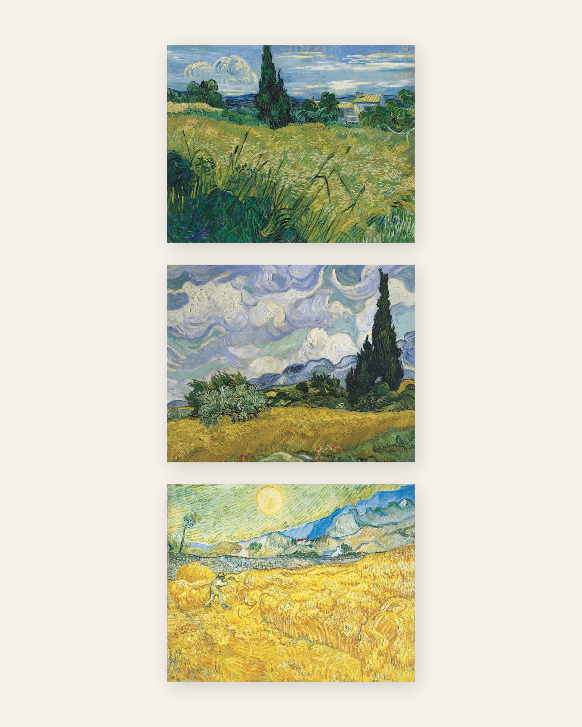 Pósters de Van Gogh, campos de trigo, conjunto de 3: cipreses y cosecha, sin marco