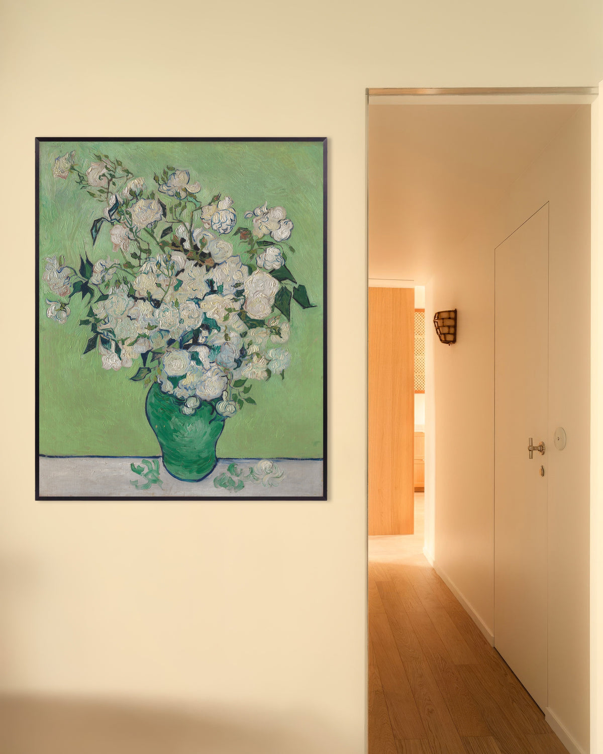 Póster de Jarrón con rosas (1890), de Vincent van Gogh, con marco metálico