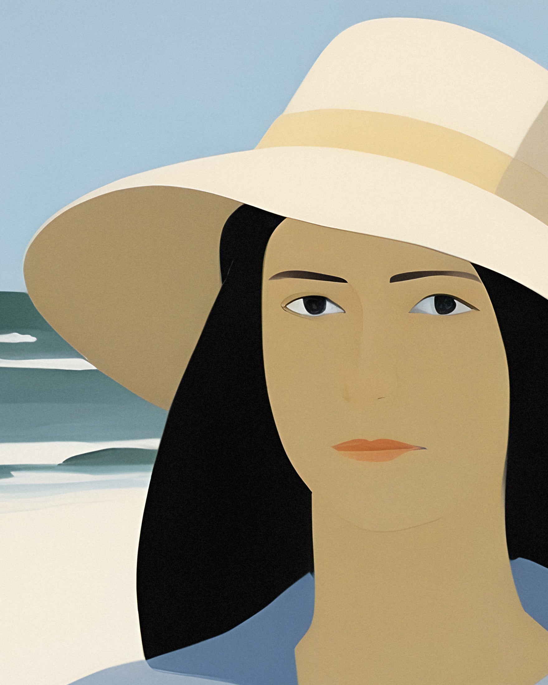 Vi y su Sombrero - Lámina Decorativa Retrato en la Playa Póster