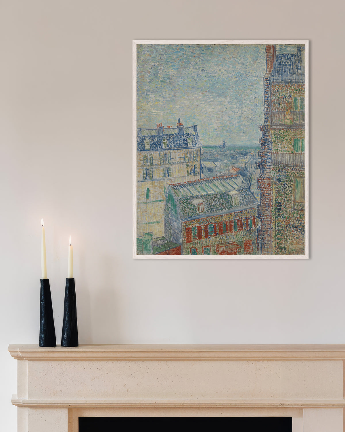 Póster de Vista desde el apartamento de Theo (1887), de Vincent van Gogh, con marco de madera blanca