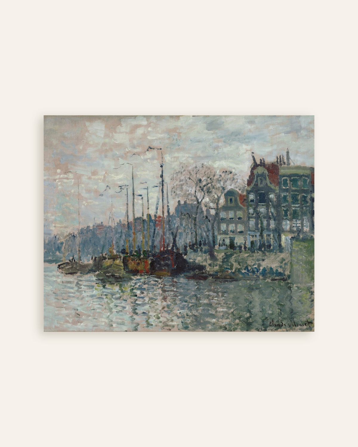Póster Vista del Prins Hendrikkade y el Kromme Waal en Ámsterdam (1874), de Claude Monet, miniatura