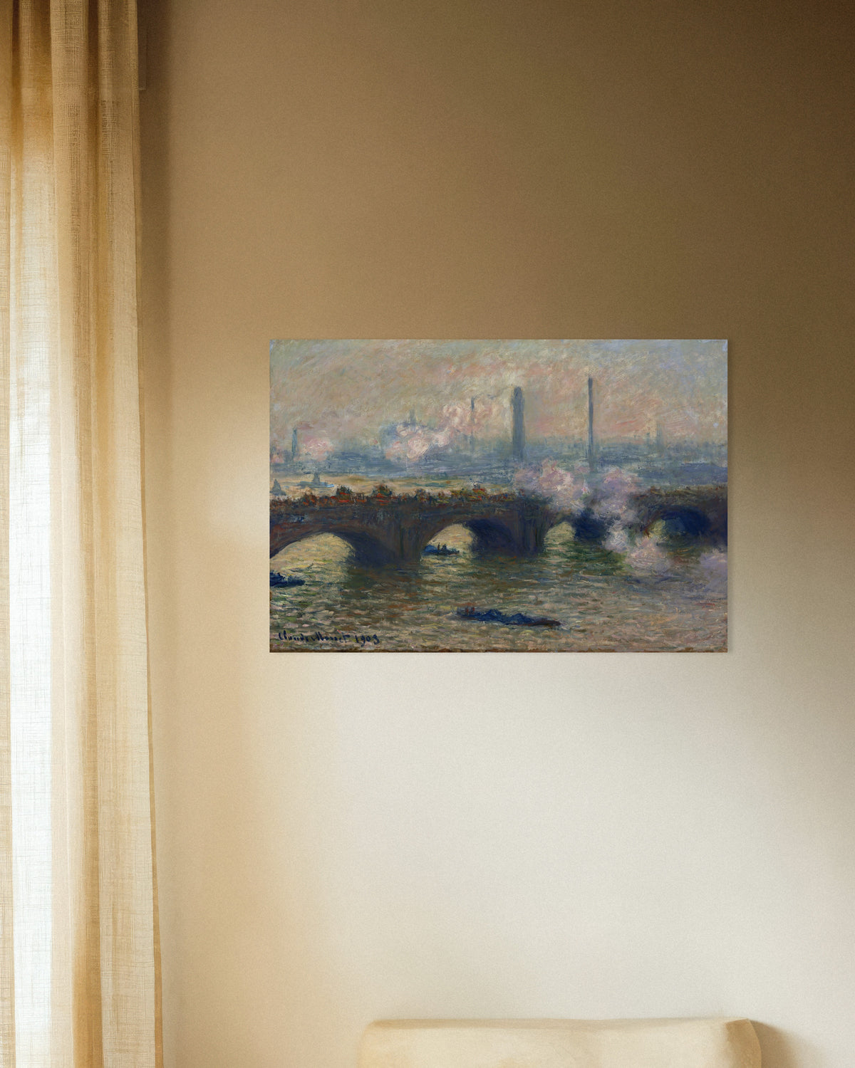 Póster El puente de Waterloo, día gris (1903), de Claude Monet