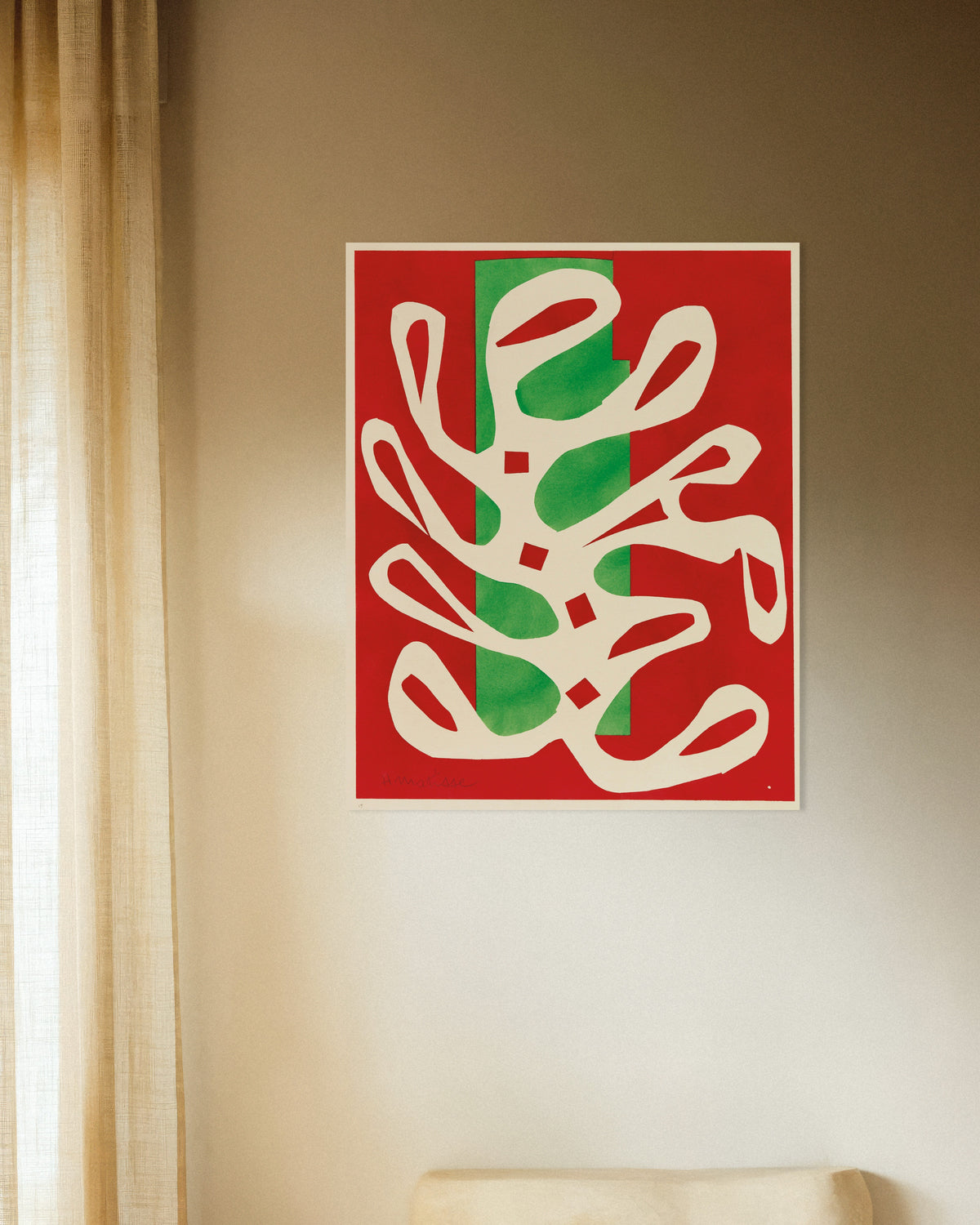 Póster de Alga blanca sobre fondo rojo y verde (1947), de Henri Matisse