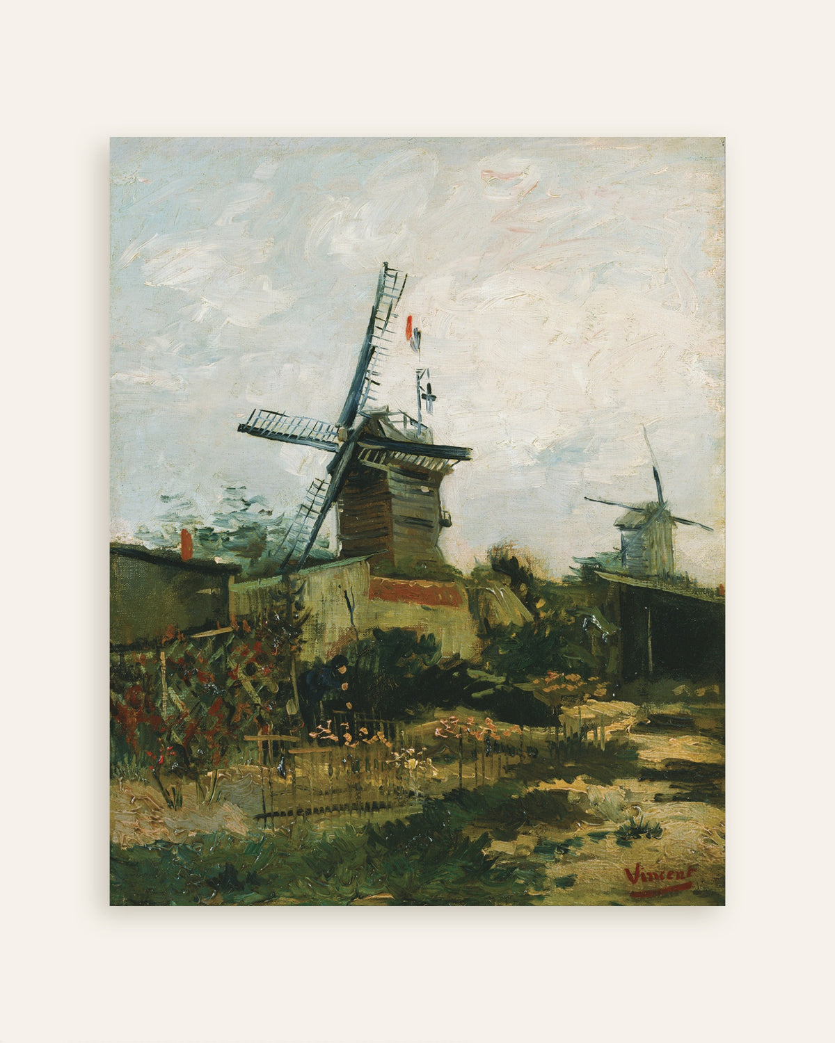 Póster de Molinos de viento en Montmartre (1886), de Vincent van Gogh, en miniatura
