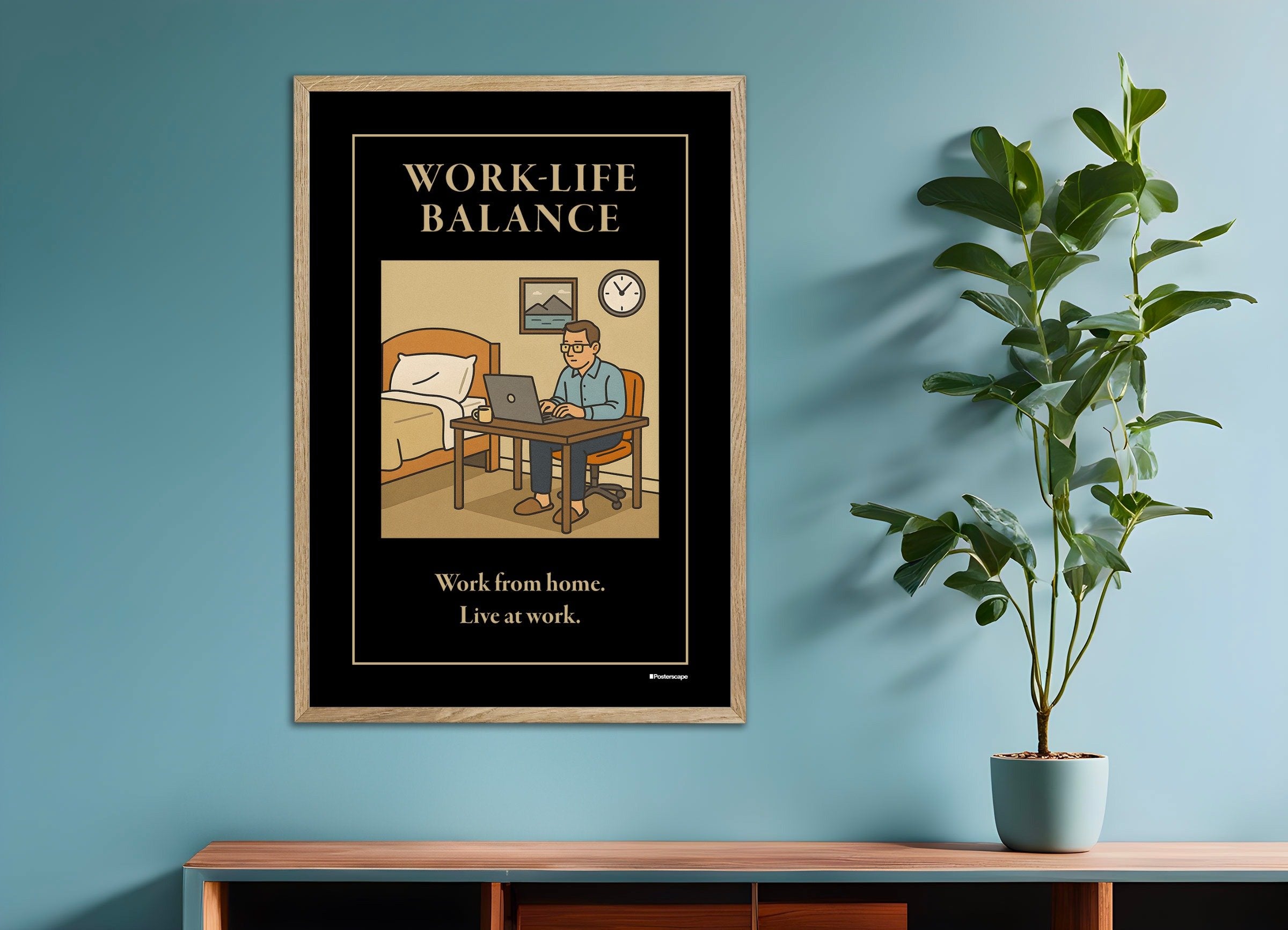 Poster of Work-Life Balance - Demotivational Poster, with natural wooden frame