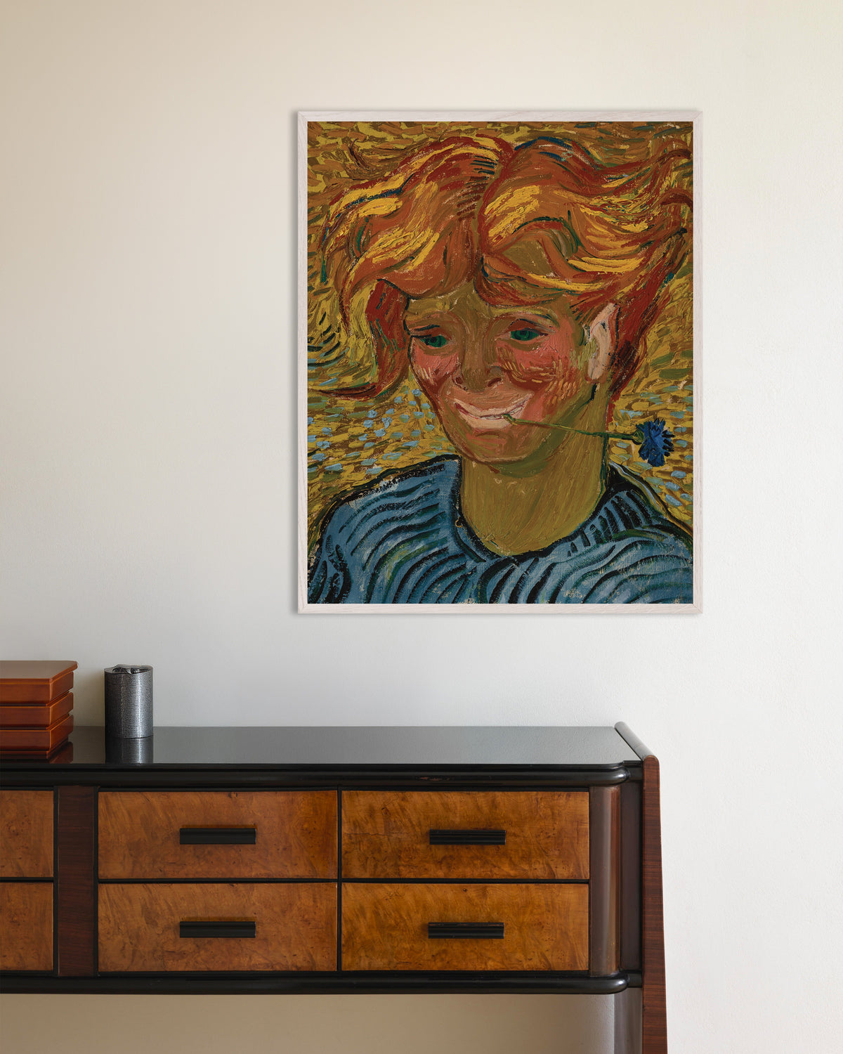 Póster de Joven con aciano (1890), de Vincent van Gogh, con marco de madera blanco
